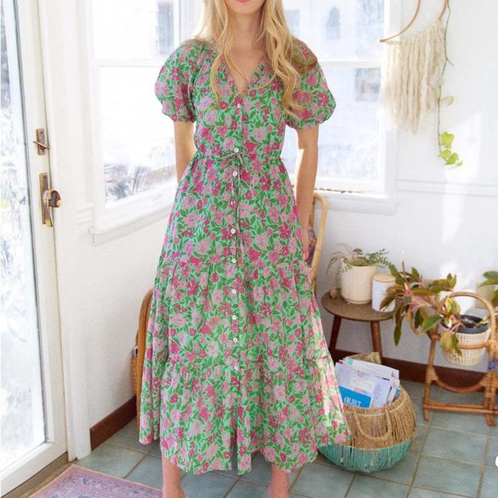 Banjanan floral dress Large green and pink